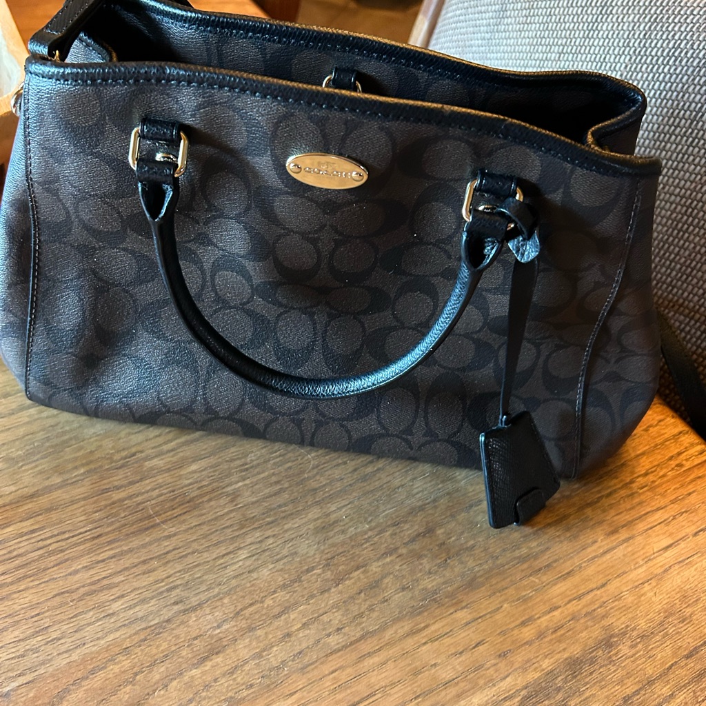 Coach Margot Brown And Black Signature Satchel With Gold-Tone Plaque-Immaculate